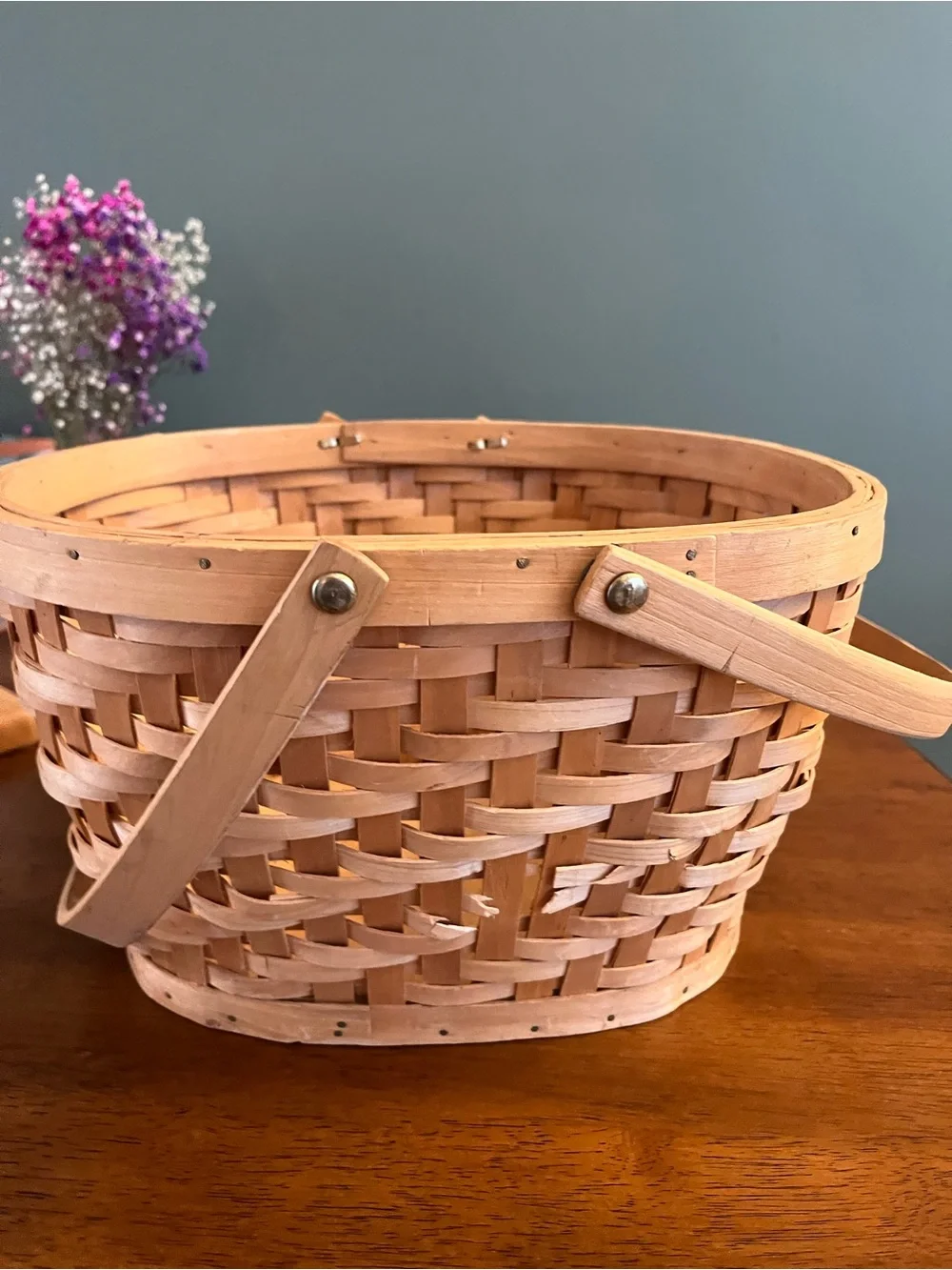 Woven Wood Market Basket in Natural Light Brown